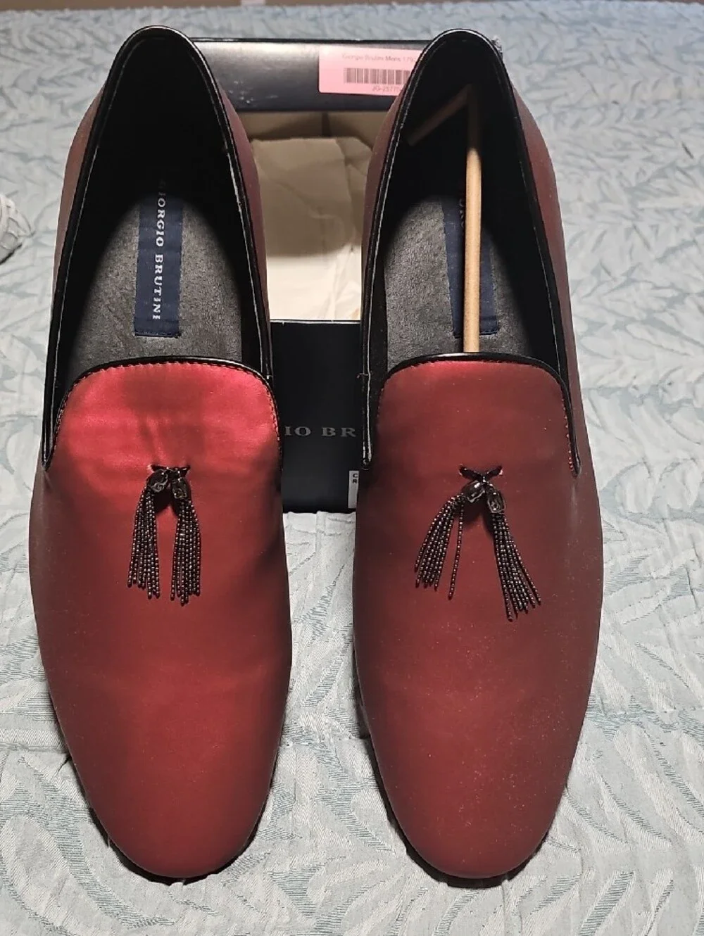 Giorgio Brutini Men's Crimson Satin Tassel Slip-Ons